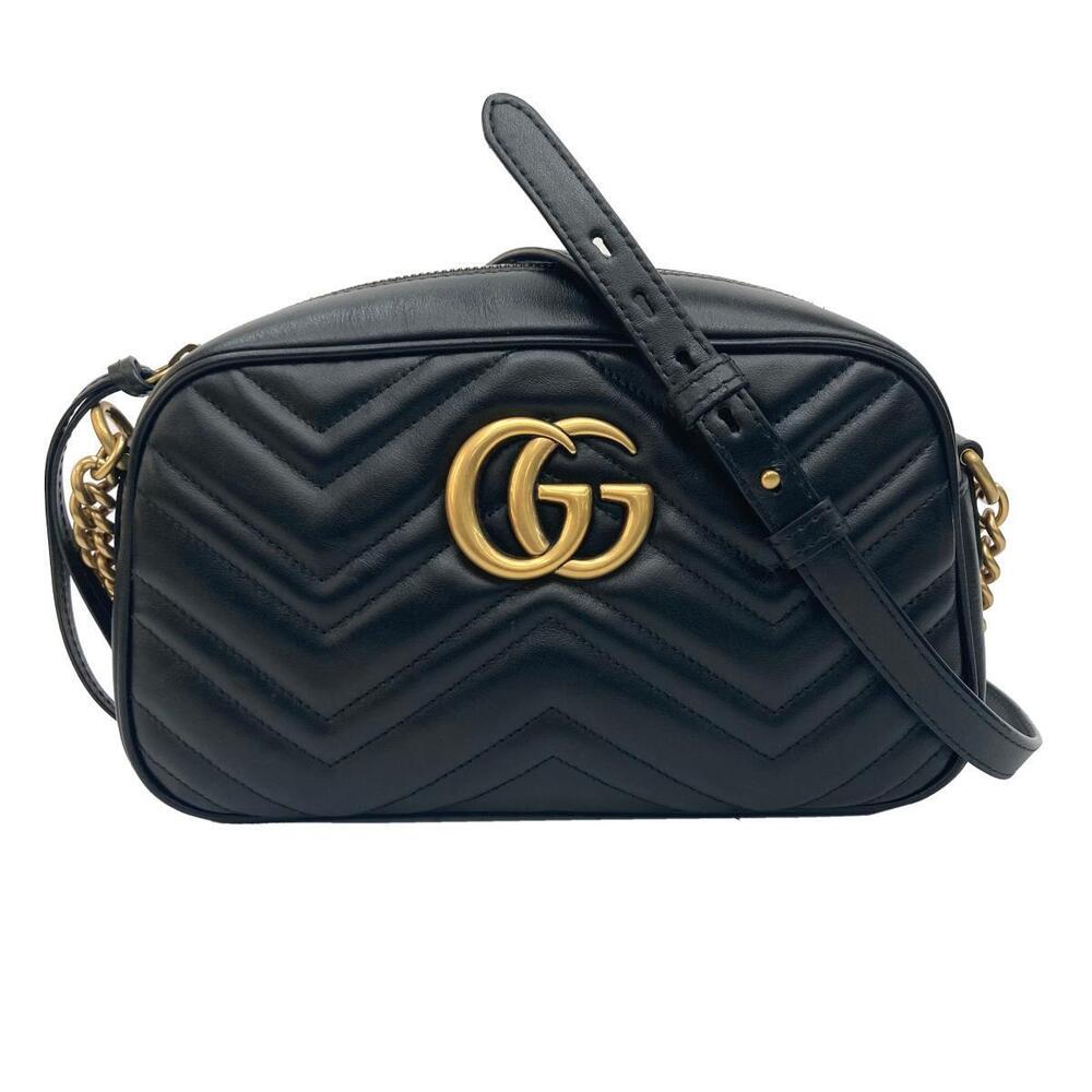 GUCCI GG Marmont Quilted Shoulder Bag Messenger Black